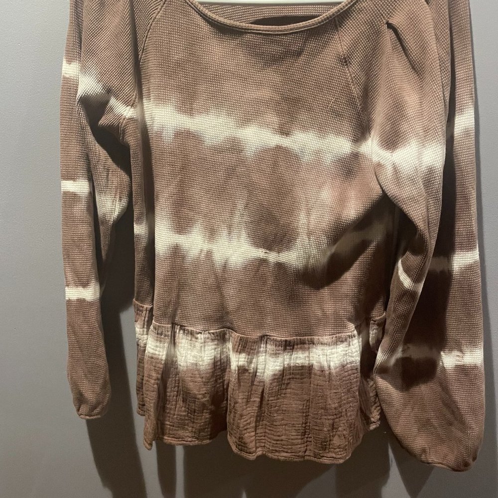 Anthropologie Erin + Ali Cynthia Brown Peplum Top, Medium
